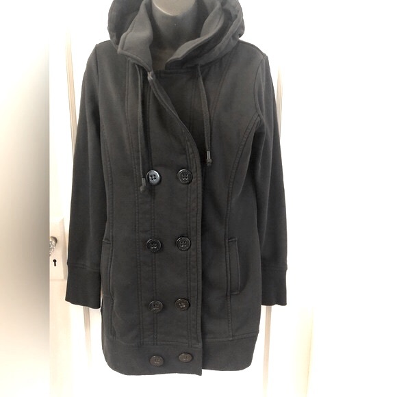 ESPRIT FITTED BLACK PEA-COAT STYLE HOODED JACKET - Picture 8 of 16